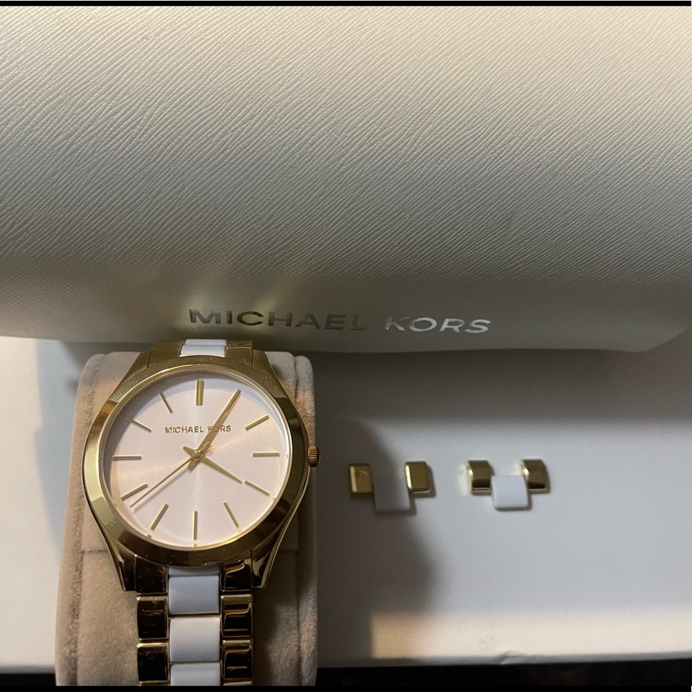 Authentic Michael Kors white and gold watch